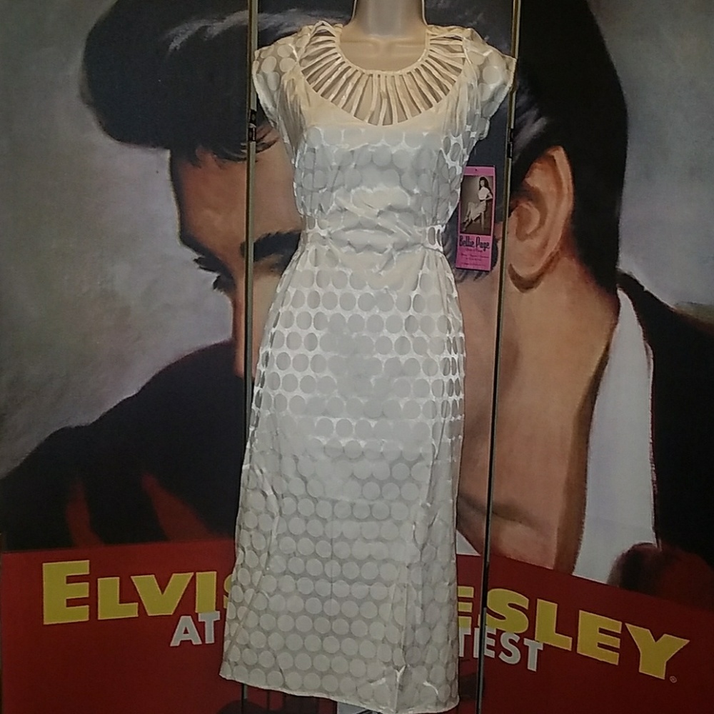 Bettie Page Vintage Put a Ring On It Pinup Bridal Dress Ivory White Satin Dots